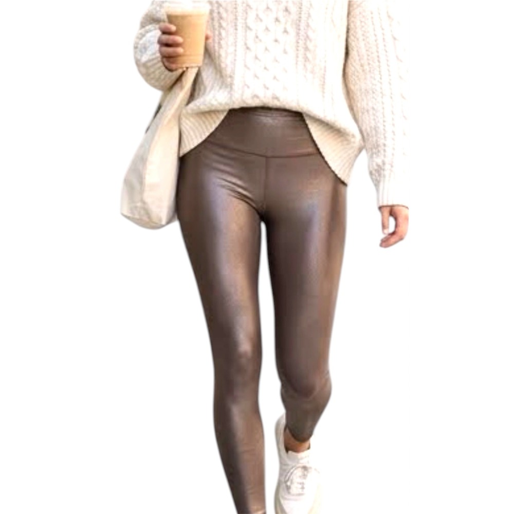 Athleta Elation Shine Tight Leggings Bronze Metallic Brown High Rise 631948 L